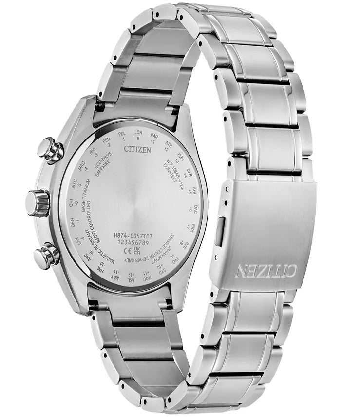 Citizen Men's Tsuki-yomi A-T Chronograph Sport Luxury Eco-Drive Silver-Tone Titanium Bracelet Watch 43mm