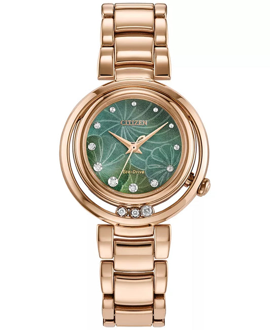 Citizen Eco-Drive Women's Arcly Diamond (1/10 ct. t.w.) Rose Gold-Tone Stainless Steel Bracelet Watch 30mm