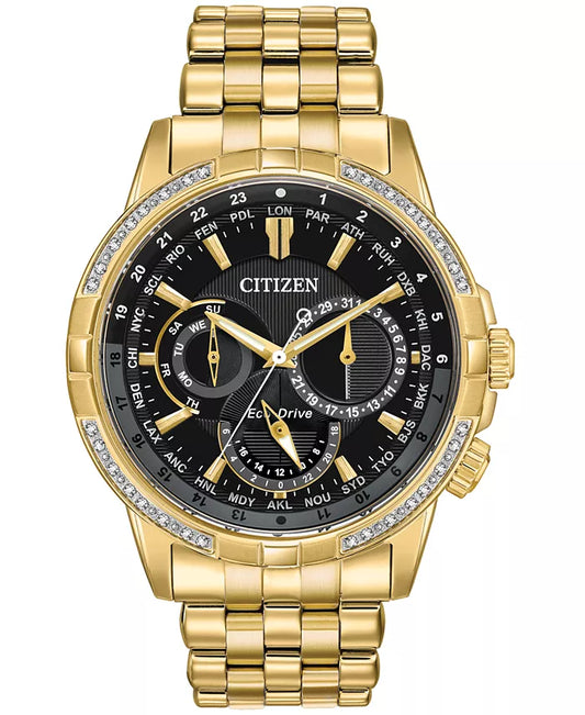 Citizen Eco-Drive Men's Calendrier Diamond-Accent Gold-Tone Stainless Steel Bracelet Watch 44mm