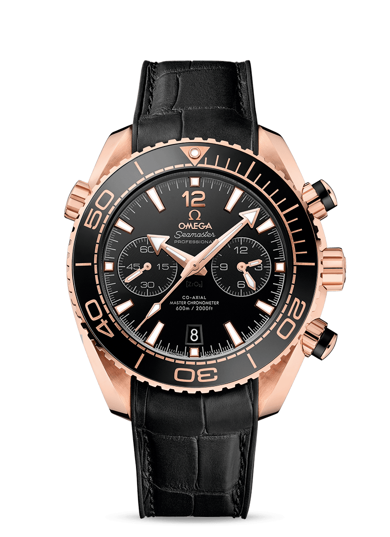 PLANET OCEAN 600 M OMEGA CO-AXIAL MASTER CHRONOMETER
CHRONOGRAPH 45.5 MM
Sedna gold on leather strap with rubber lining