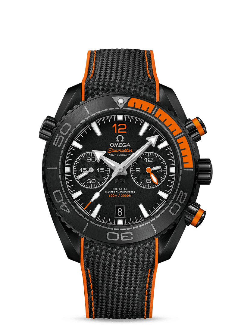 Black ceramic on rubber strap
PLANET OCEAN 600M
OMEGA CO‑AXIAL MASTER CHRONOMETER CHRONOGRAPH 45.5 MM
Deep Black