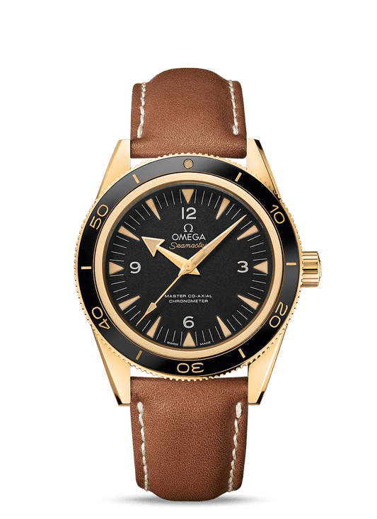 Yellow gold on leather strap SEAMASTER 300 OMEGA MASTER CO‑AXIAL 41 MM