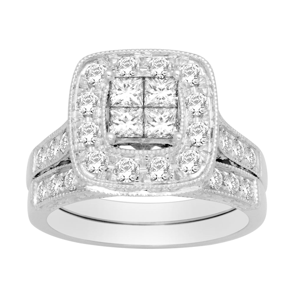 14K White Gold 1 1/2 Ct.tw. Diamond Bridal Invisible Ring