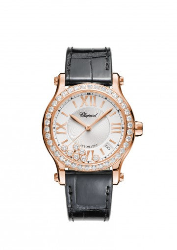 HAPPY SPORT 36 MM AUTOMATIC WATCH 18K ROSE GOLD AND DIAMONDS