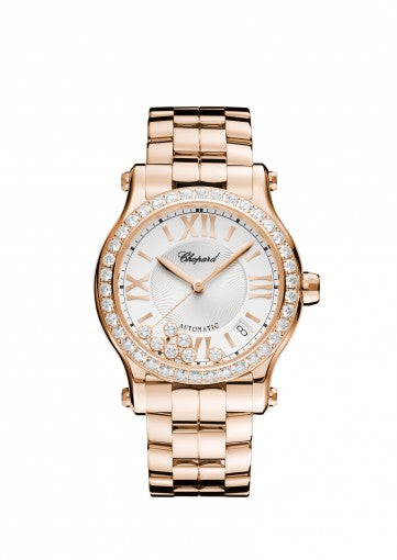 HAPPY SPORT 36 MM AUTOMATIC WATCH 18K ROSE GOLD AND DIAMONDS