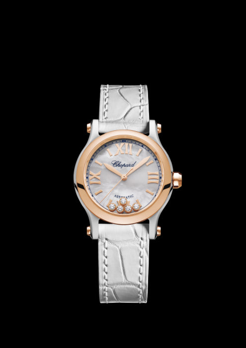 HAPPY SPORT 30 MM AUTOMATIC
18K ROSE GOLD, STAINLESS STEEL AND DIAMONDS