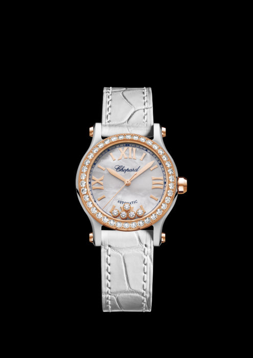 HAPPY SPORT 30 MM AUTOMATIC
18K ROSE GOLD, STAINLESS STEEL AND DIAMONDS