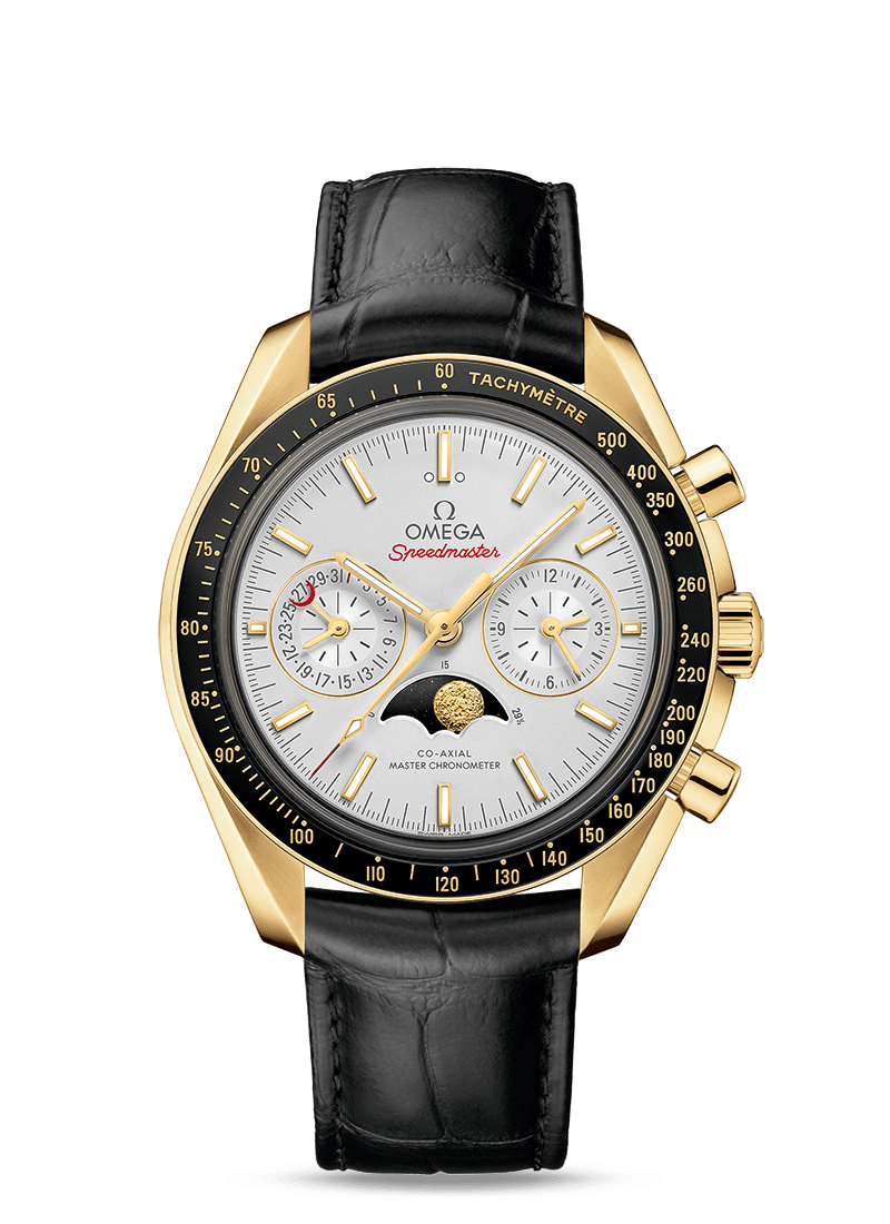 Yellow gold on leather strap
MOONWATCH
OMEGA CO‑AXIAL MASTER CHRONOMETER MOONPHASE CHRONOGRAPH 44.25 MM