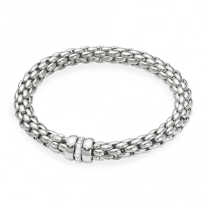 Fope Flex'it Eka 18ct White Gold Bracelet With Two Plain & One Diamond Set Rondels