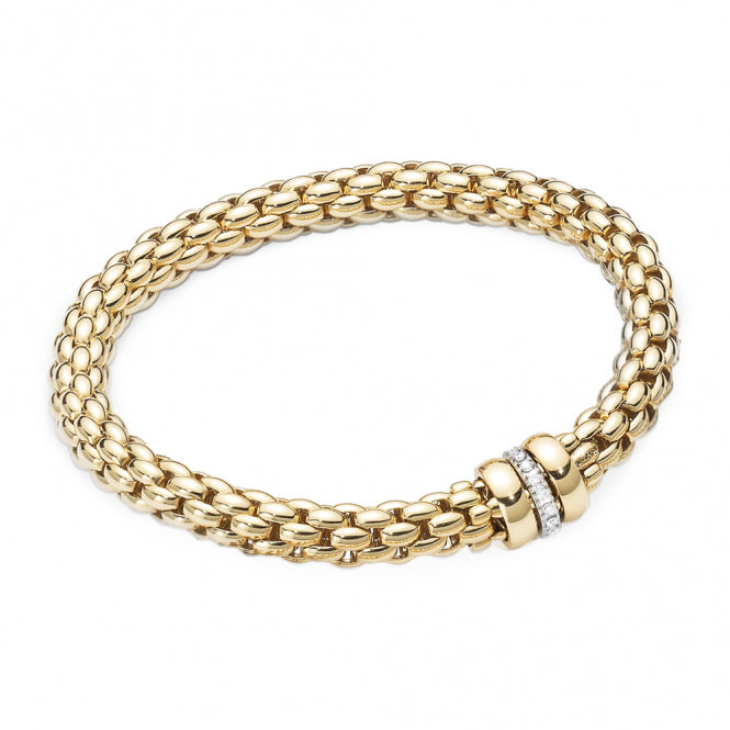 Fope Flex'it Eka 18ct Yellow Gold Bracelet With Yellow Gold Plain & White Gold Diamond Set Rondels