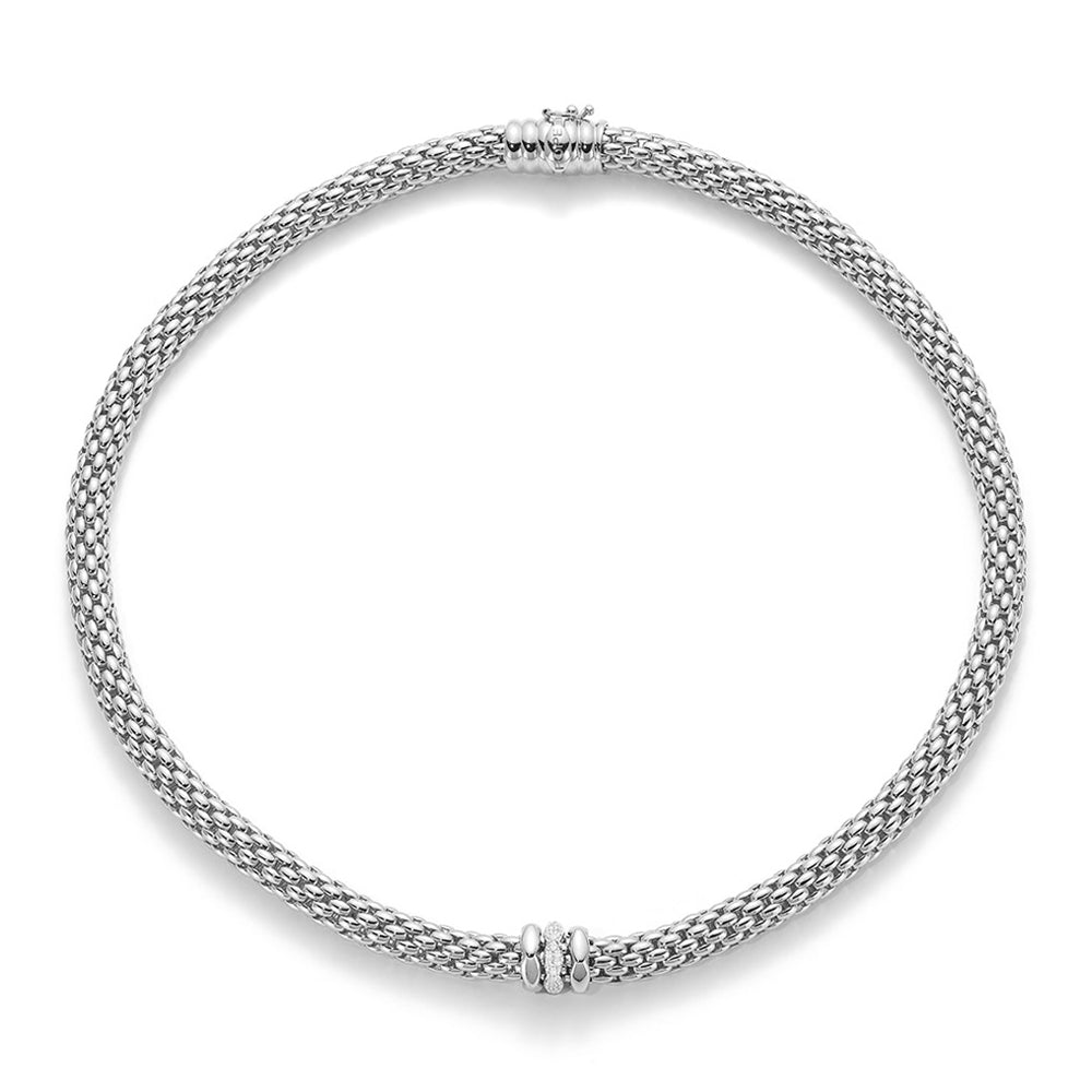 Fope Love Nest 18ct White Gold Collarette with Plain & Diamond Set Rondels