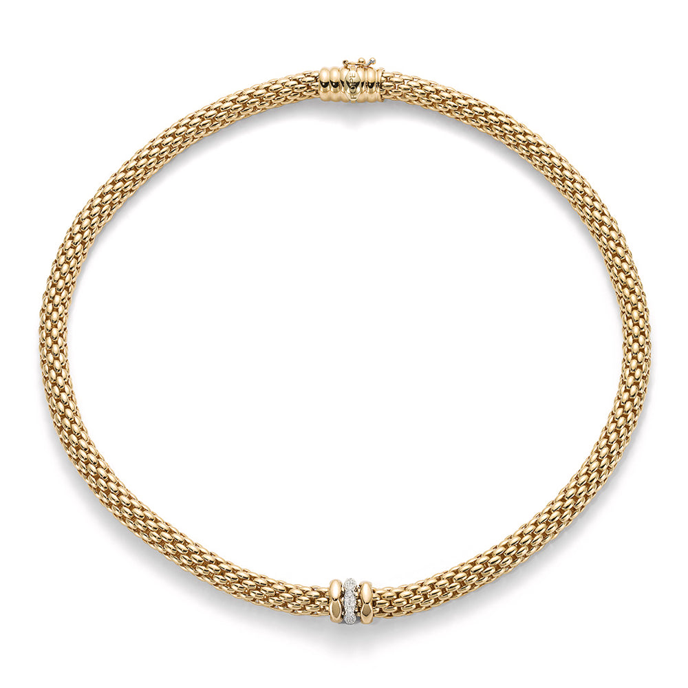 Fope Love Nest 18ct Yellow Gold Collarette with Plain & Diamond Set Rondels