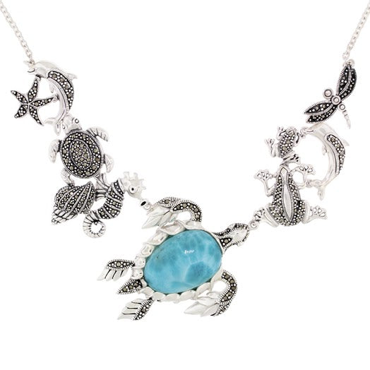 Beautiful Larimar Necklace in Sterling Silver