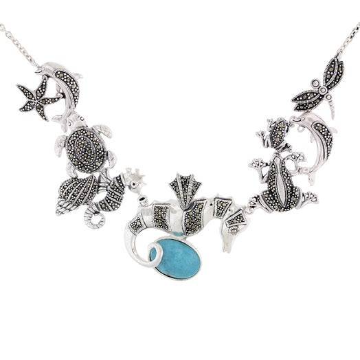 Beautiful Larimar Necklace in Sterling Silver