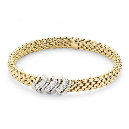 Fope Flex-It Vendome 18ct Yellow Gold Diamond Set Rondels Bracelet