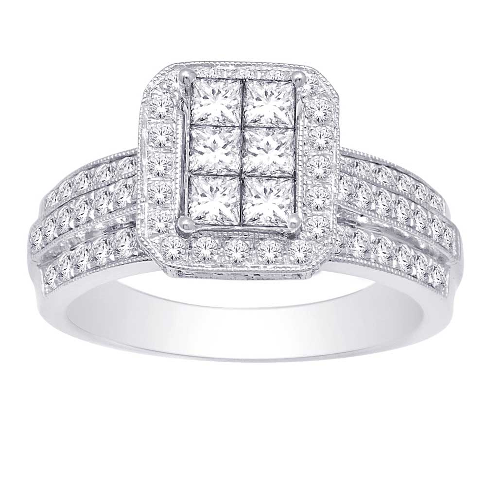 14K White Gold 1 1/3 Ct.tw. Diamond Head Ring