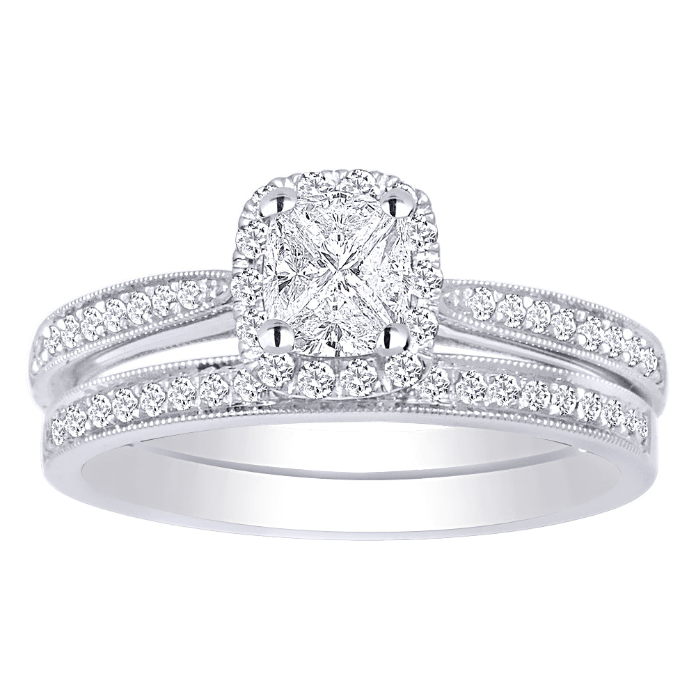 14K White Gold 1/2 Ct.tw.Diamond Bridal Invisible Ring