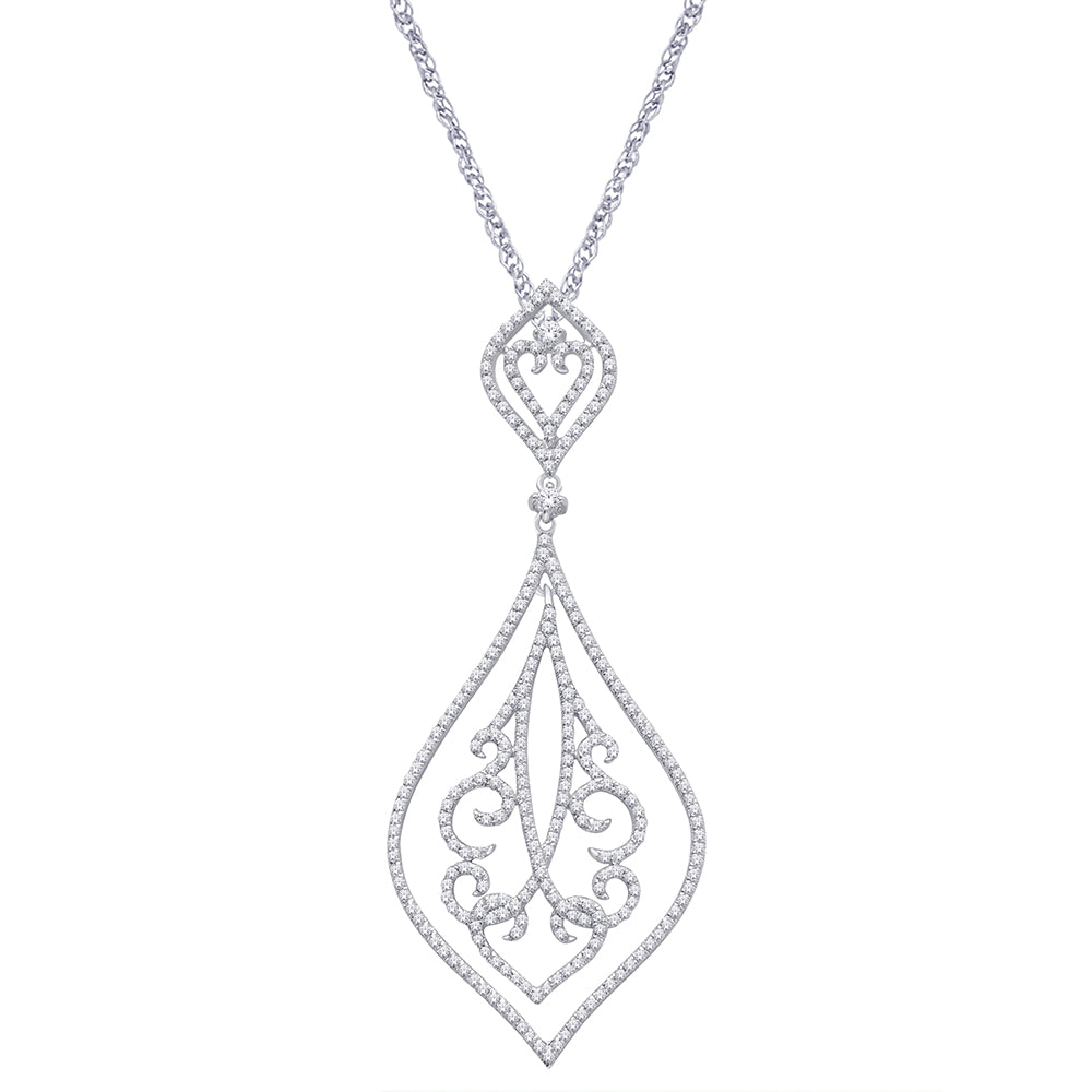 14K White Gold 9/10 ct.tw. Diamond Dangle Pendant
