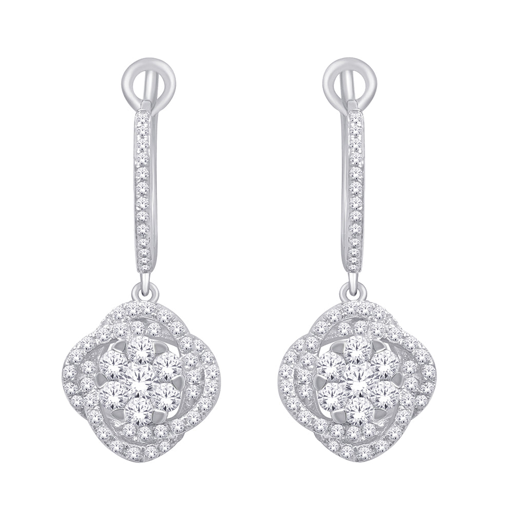 14K White Gold 1 1/10 ct.tw. Diamond Dangle Earrings