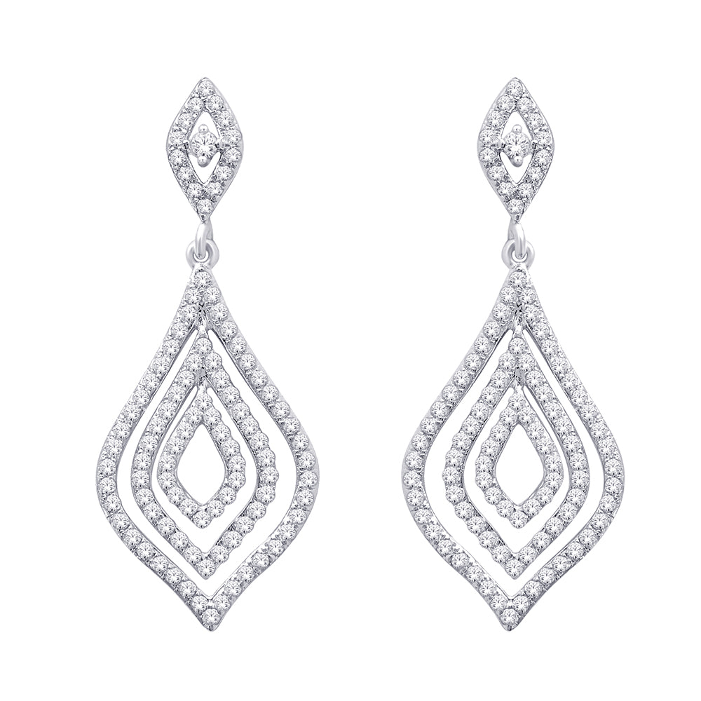 14K White Gold 3/4 ct.tw. Diamond Dangle Earrings