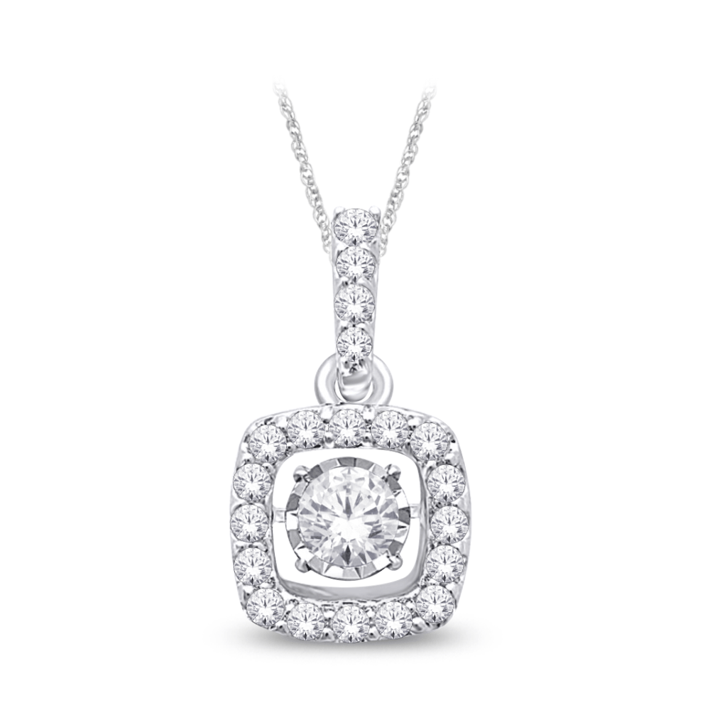 14K White Gold Dancing Diamond Pendant