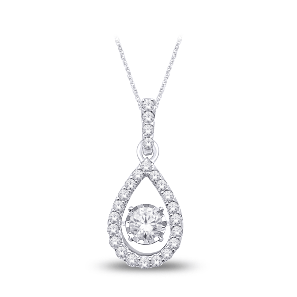 14K White Gold Dancing Diamond Pendant