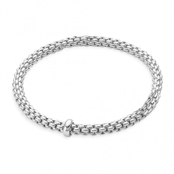 Fope Flex'it Solo 18ct White Gold Bracelet With White Gold Plain Rondel