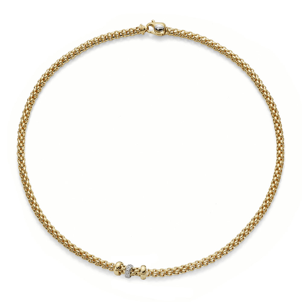 Fope Solo 18ct Yellow Gold Necklace With Plain & Diamond Set Rondels