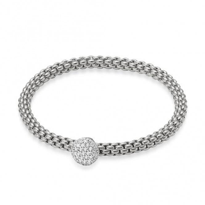 Fope Solo 18ct White Gold Diamond Set Round Charm Flex-It Bracelet