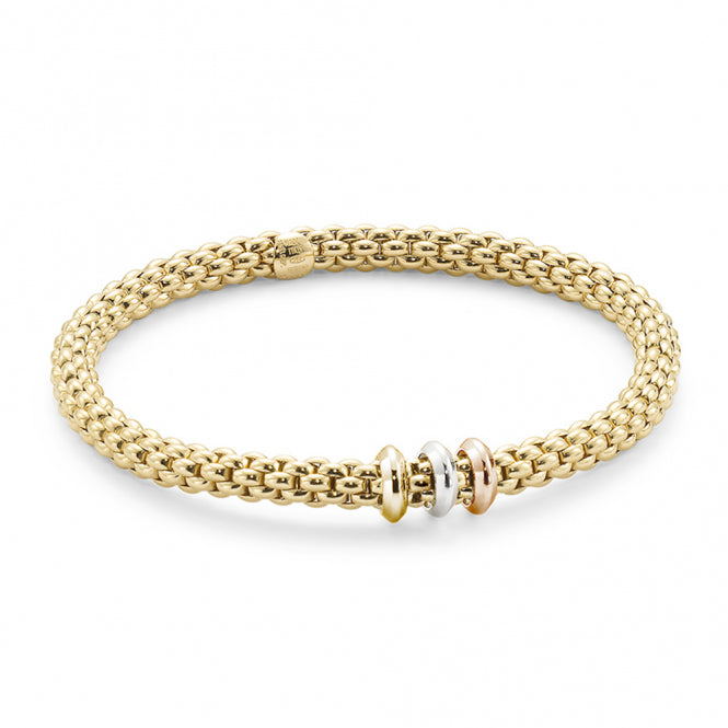 Fope Flex-It SOLO 18ct Yellow Gold Bracelet With Three Colour Plain Rondels