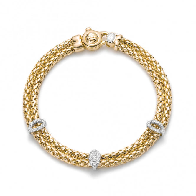 Fope Ines 18ct Yellow Gold Double Row Bracelet With White Gold Diamond Set Rondels