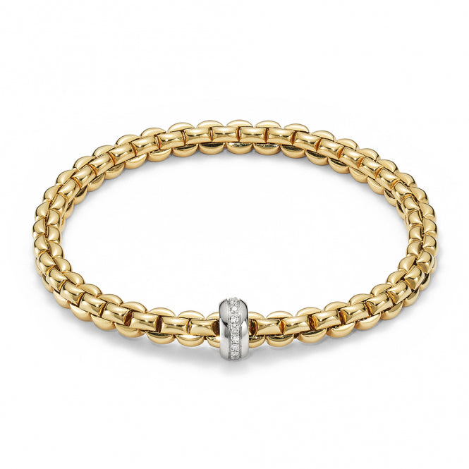 Fope Flex'it Olly 18ct Yellow Gold Bracelet With Diamond Set Rondel