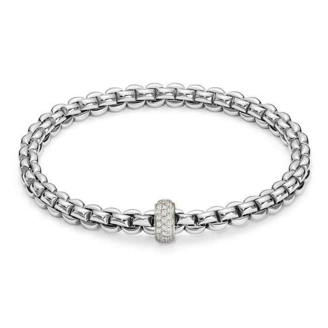 Fope Flex'it Olly 18ct White Gold Bracelet With Diamond Set Rondel