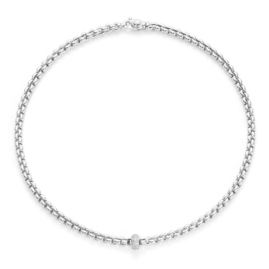Fope Flex'it Olly 18ct White Gold Necklace With Diamond Set Rondel