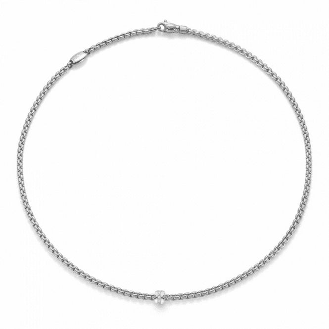 Fope Eka Tiny 18ct White Gold Necklace with 18ct White Gold Diamond Set Rondel