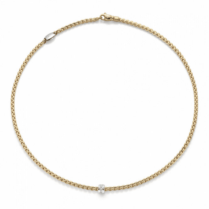 Fope Eka Tiny 18ct Yellow Gold Necklace with 18ct White Gold Diamond Set Rondel