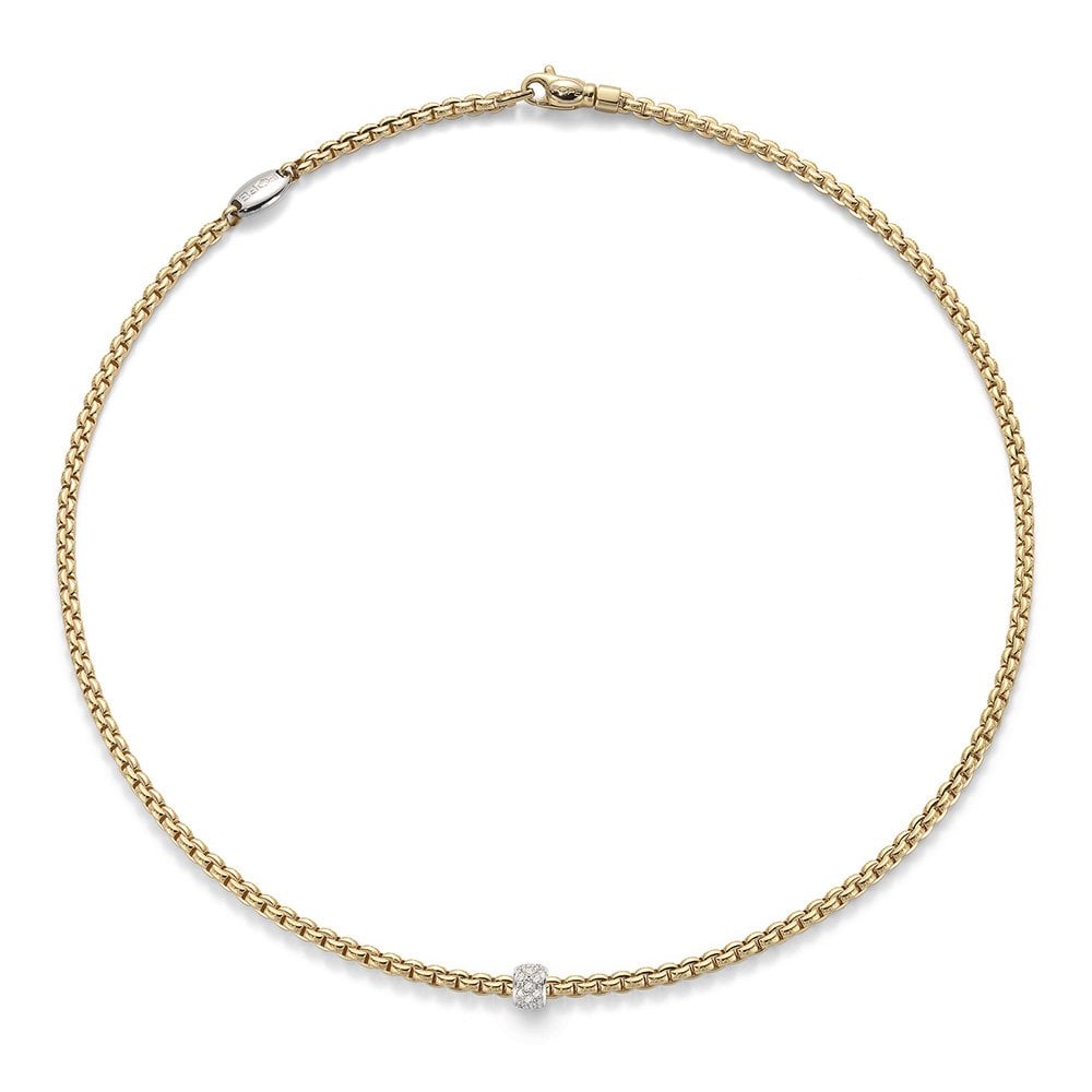 Fope EKA 18ct Yellow Gold Slim Collarette with Diamond Rondel