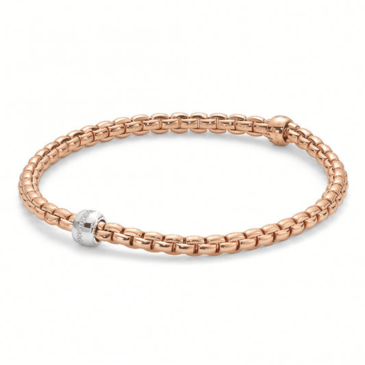 Fope Eka Tiny 18ct Rose Gold Flex'it Bracelet with Diamond Set Rondel