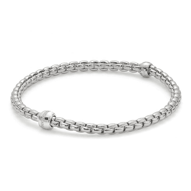 Fope Eka Tiny 18ct White Gold Flex'it Bracelet with Diamond Set Rondel