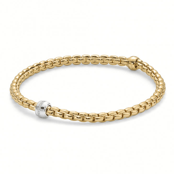 Fope Eka Tiny 18ct Yellow Gold Flex'it Bracelet with Diamond Set Rondel