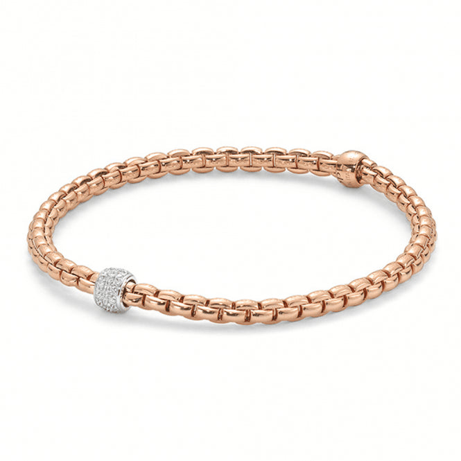 Fope Fope Eka Tiny 18ct Rose Gold Flex'it Bracelet with Diamond Pave Set Rondel