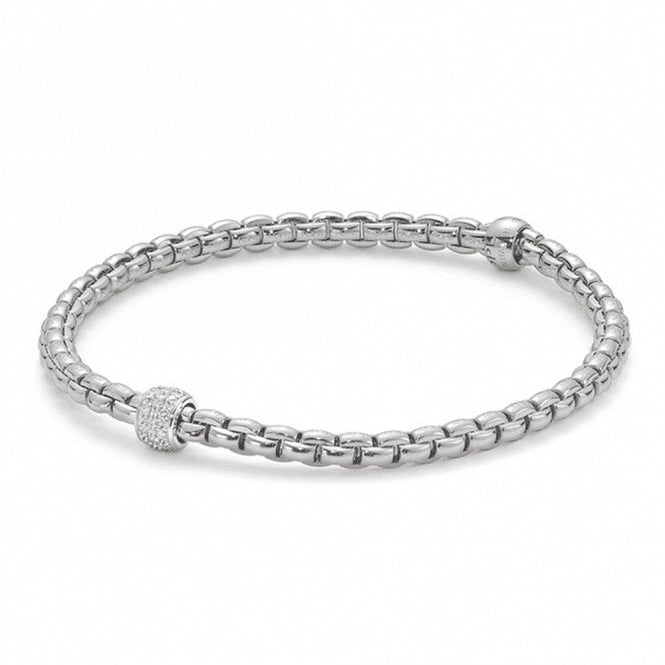 Fope Fope Eka Tiny 18ct White Gold Flex'it Bracelet with Diamond Pave Set Rondel