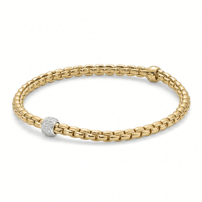 Fope Flex'it Eka Tiny 18ct Yellow Gold Bracelet with Diamond Pave Set Rondel