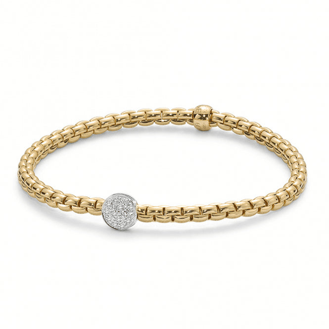 Fope Fope Eka Tiny 18ct Yellow Gold Flex'it Bracelet with Diamond Pave Set Disc