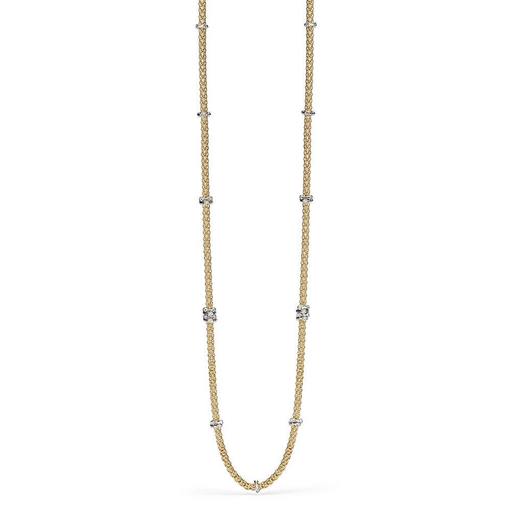 Fope Fope Prima 18ct Yellow Gold 90cm Necklace With Diamond Rondels