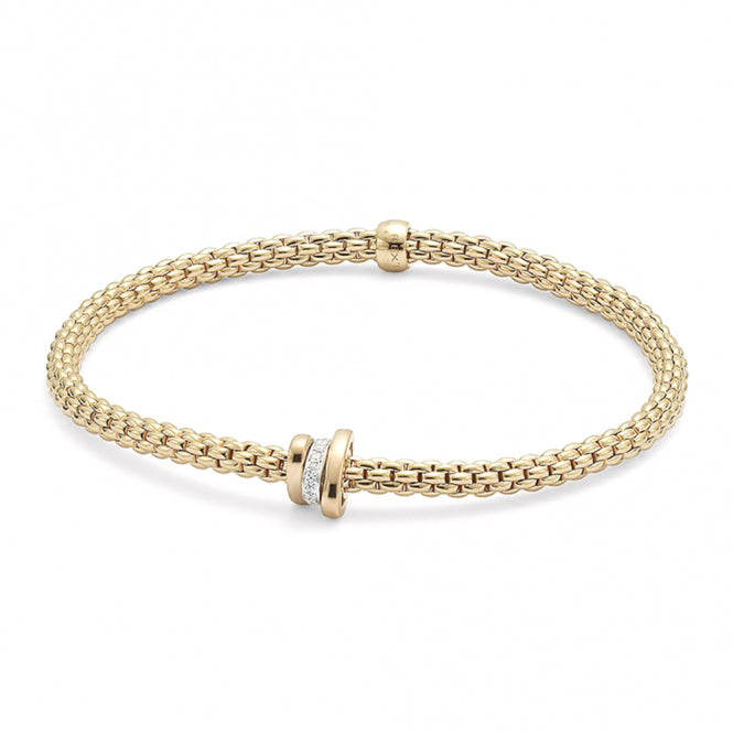 Fope 18ct Yellow Gold Prima Flex It Bracelet With One Diamond Set And Two Plain Rondels