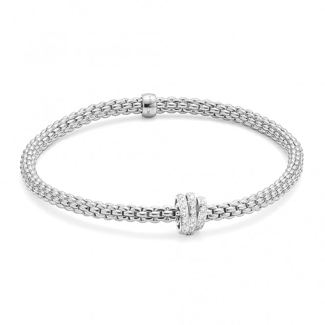 Fope Prima 18ct White Gold Flex It Bracelet With Three Diamond Pave Set Rondels