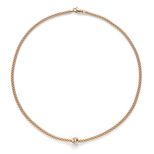 Fope Prima 18ct Rose Gold Necklet With One Diamond Set And Two Plain Rondels