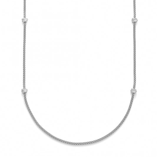 Fope Prima 18ct White Gold Long Necklace With Diamond Pave Set Rondels
