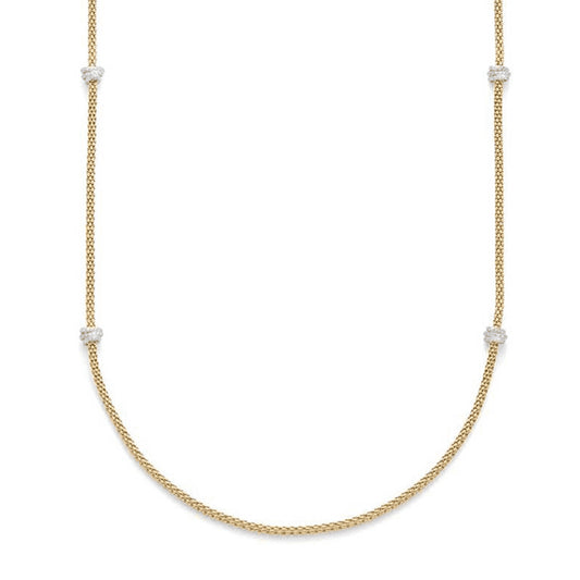 Fope Prima 18ct Yellow Gold Long Necklace With Diamond Pave Set Rondels